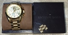 Relógio de quartzo Michael Kors MK-5605 unissex tom dourado cronógrafo nova bateria 6,75", usado comprar usado  Enviando para Brazil