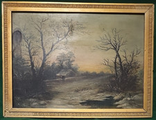 Usado, Pintura antiga emoldurada a óleo a bordo casa assombrada na floresta 16x20,5 comprar usado  Enviando para Brazil