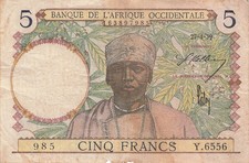 África Occidental Francesa 5 Francos 1939 segunda mano  Embacar hacia Mexico