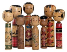 Conjunto Kokeshi Criativo 8 peças – Bonecas de Madeira Pintadas Florais e Cênicas, 18–25cm Japão Antigo comprar usado  Enviando para Brazil
