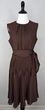 Vestido Vintage L'AIGLON Marrom Sem Mangas Acordeão Flare Midi Faixa Cinto Pequeno M comprar usado  Enviando para Brazil