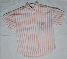 Camisa de campamento Best American Clothing para hombre L grande rosa blanco a rayas manga corta segunda mano  Embacar hacia Mexico