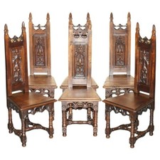 SEIS CADEIRAS DE JANTAR ORIGINAIS VITORIANAS POR VOLTA DE 1880 ARCO GÓTICO CARVALHO 6 comprar usado  Enviando para Brazil