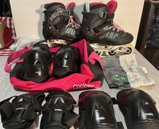 Usado, Patins em linha Oxelo Roller Fit 5 JR tamanho 5.5, 38-41, ABEC 7 preto rosa e bolsa de almofadas comprar usado  Enviando para Brazil