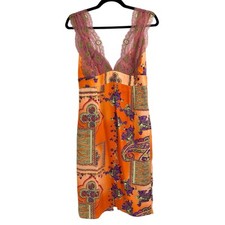 Vestido único laranja estampa floral seda e renda vestido midi tamanho 8, usado comprar usado  Enviando para Brazil