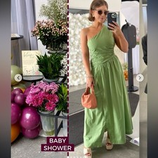Vestido maxi Abercrombie & Fitch recorte de um ombro verde tamanho médio pequeno com zíper comprar usado  Enviando para Brazil