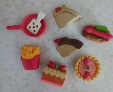Borrachas japonesas bolos, cachorro-quente, batatas fritas, frigideira, espátula, casa de bonecas torta comida para brincar comprar usado  Enviando para Brazil