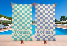 Toalha de banho quadriculada personalizada, nome personalizado toalha de praia para viagem à praia comprar usado  Enviando para Brazil