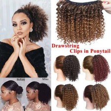 Mega Grosso Kinky Afro Rabo de Cavalo Clipes em Extensões de Cabelo Real Como Pão Encaracolado Humano comprar usado  Enviando para Brazil