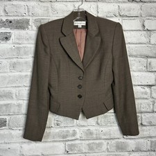 Blazer feminino Florine Wachter cropped 6 feito nos EUA lã marrom tweed roupa de carreira comprar usado  Enviando para Brazil