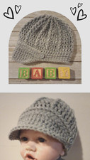 Usado, Chapéu de bebê de crochê feito à mão 0-6 meses newsboy gorro aba cinza macio comprar usado  Enviando para Brazil