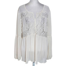 Blusa Stylus de renda transparente creme com mangas de lanterna tamanho XL creme boho top comprar usado  Enviando para Brazil