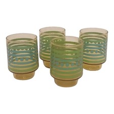 Copos de suco vintage verde âmbar a listras azuis com pontos 8 oz conjunto de 4 retrô MCM comprar usado  Enviando para Brazil