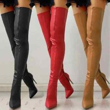 Novas Botas Apontadas Zíper Lateral Salto Alto Fino Botas Grandes Sobre o Joelho Sapatos Femininos comprar usado  Enviando para Brazil