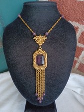 COLAR BORLA VINTAGE SGD GOLDETTE VITORIAN REVIVAL VIDRO AMETISTA OURO TN comprar usado  Enviando para Brazil