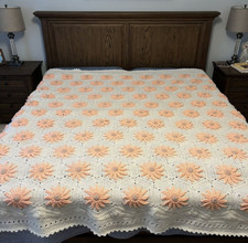 Colcha de crochê feita à mão tamanho King colcha cobertor creme com margaridas laranja comprar usado  Enviando para Brazil