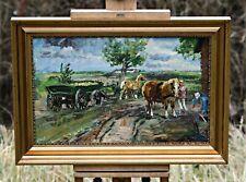 Ludvig Jacobsen (1890-1958) - Scena z człowiekiem i końmi, obraz olejny na płótnie, używany na sprzedaż  PL
