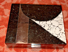 Exclusiva caixa de bugigangas de mármore artesanal preto e branco com forro de madeira burl vintage comprar usado  Enviando para Brazil