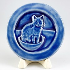 Sligo Creek Tile Co azul vitrificado redondo Willy Cat tigela fogão azulejo decoração de parede vintage, usado comprar usado  Enviando para Brazil