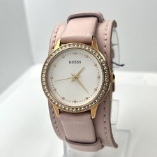 Relógio feminino GUESS pulseira de couro rosa ouro rosa aço cristal 30 mm W1150L3 comprar usado  Enviando para Brazil