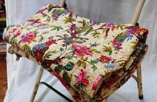 Linda colcha indiana feita à mão bloco floral Kantha rainha bege pássaro puro comprar usado  Enviando para Brazil