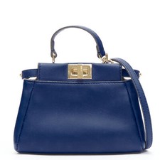 Bolsa tiracolo FENDI Micro Peekaboo couro azul ferragem dourada, usado comprar usado  Enviando para Brazil