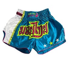 Shorts de kickboxing retrô Muay Thai azul água painel único estrelas cintura elástica P  comprar usado  Enviando para Brazil