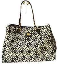 Bolsa tote/bolsa TOMMY Hilfiger preta/marrom/bege mono com detalhes em alça de corrente dourada, usado comprar usado  Enviando para Brazil