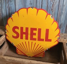 GRANDE Placa Vintage SHELL Die Cut Clam Logo Porcelana Metal Óleo Bomba de Gás comprar usado  Enviando para Brazil