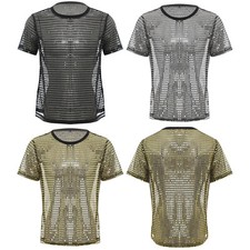 Camiseta para Hombres Top Ultrafina Suave Blusa Lentejuelas Camiseta Malla Disfraz Halloween Club segunda mano  Embacar hacia Mexico