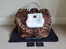 Bolsa tote e bolsa de pó DOLCE & GABBANA marrom estampa de leopardo lona frontal comprar usado  Enviando para Brazil