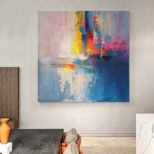 Pintura a óleo abstrata azul texturizada grossa pintada à mão em tela arte de parede comprar usado  Enviando para Brazil