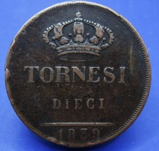 NÁPOLES ESTADOS ITALIANOS E BRONZE SICÍLIA 10 TORNESI 1839 T-400 comprar usado  Enviando para Brazil