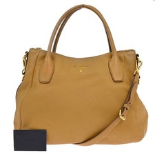 Usado, Bolsa de mão de ombro PRADA logotipo 2 vias couro Ambra bege GHW Itália 88KA790 comprar usado  Enviando para Brazil