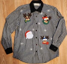 Camisa pequena xadrez preta branca com botão e botão para cima férias de Natal grama limão feia comprar usado  Enviando para Brazil