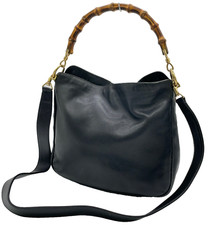 Usado, Autêntica bolsa de ombro GUCCI couro preto bambu 2 vias 00116382123 NS060252 comprar usado  Enviando para Brazil