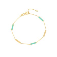1mm Turquesa Esmalte Alternados Barra Estaciones Pulsera Real 14K Oro Amarillo comprar usado  Enviando para Brazil