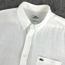 Logotipo de crocodilo Lacoste masculino botão para cima 40 (grande) branco manga curta 100% linho comprar usado  Enviando para Brazil