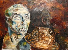 Pintura a óleo expressionista vintage natureza morta com uma escultura comprar usado  Enviando para Brazil