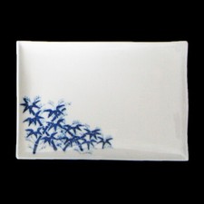 Prato de servir japonês pedestal azul bambu sushi sashimi 8-1/4"x5-3/4" comprar usado  Enviando para Brazil