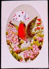 Usado, Cartas de baralho SQ33 troca 1 canto quadrado antigo vermelho Robin Bird Flowers C1800’s comprar usado  Enviando para Brazil