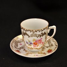 Victoria Schmidt Áustria Demitasse xícara e pires cartuchos florais dourados 1904-1918 comprar usado  Enviando para Brazil