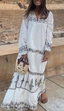 Zara Rozmiar Large (UK 12/14) Haftowana bawełniana biała sukienka maxi na sprzedaż  Wysyłka do Poland