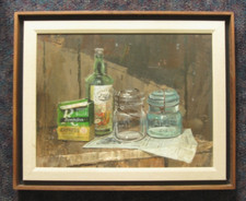 Usado, EDWARD J ELHOFF Pintura Acrílica Original a Bordo - MASON JAR STILL LIFE comprar usado  Enviando para Brazil