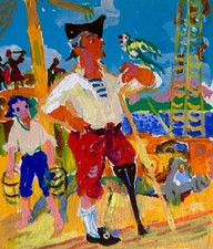 Aquarela Jean Terles Pirate Corsair Papagaio L'Treasure Island Stevenson comprar usado  Enviando para Brazil
