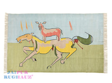 Tapete animal moderno feito à mão 4x6 azul verde burro a cavalo parede tapeçaria algodão comprar usado  Enviando para Brazil
