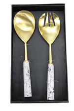 Juego de utensilios de cuchara tenedor para servir con mango jaspeado tono dorado blanco Tozai Home segunda mano  Embacar hacia Mexico