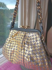 MARC JACOBS Bolsa Little Stam Bolsa de Ombro Ouro Azul Houndstooth Cristais Itália  comprar usado  Enviando para Brazil