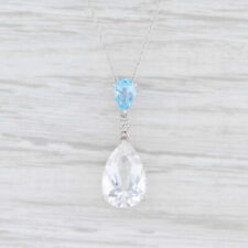 Novo Pingente de Lágrima de Cristal de Quartzo Topázio Azul Colar 14k Ouro Branco 45,7cm comprar usado  Enviando para Brazil