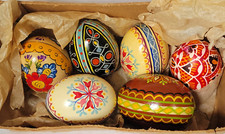 Ovos de galinha Pysanky soprados reais pintados à mão Ucrânia Páscoa 6 peças - LEIA, usado comprar usado  Enviando para Brazil